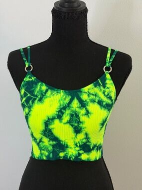 NWOT Bombshell Sportswear Tie Dye Seamless Bra Top Crystal Neon Green Sz: L/XL